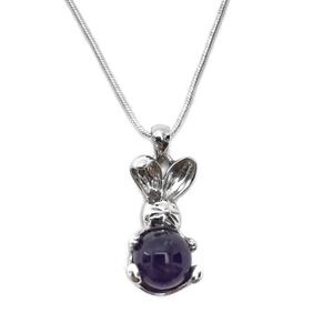 Amethyst Stone Belly Bunny Necklace 16”